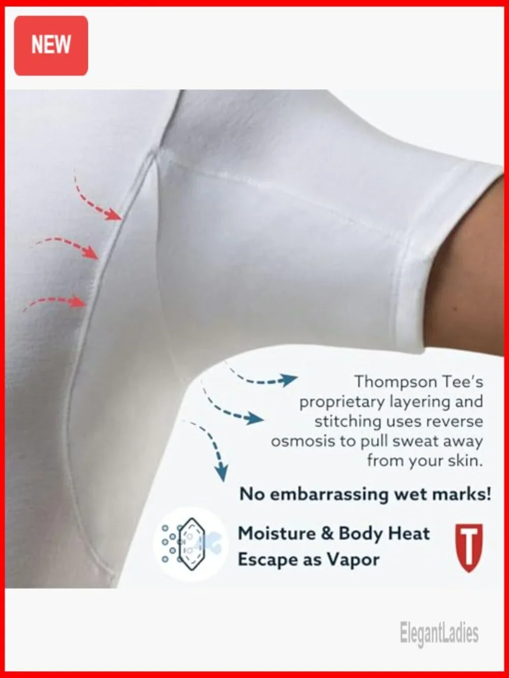 Slim Fit Undershirt with Sweat Pads, Rayon Blend, Crew Neck